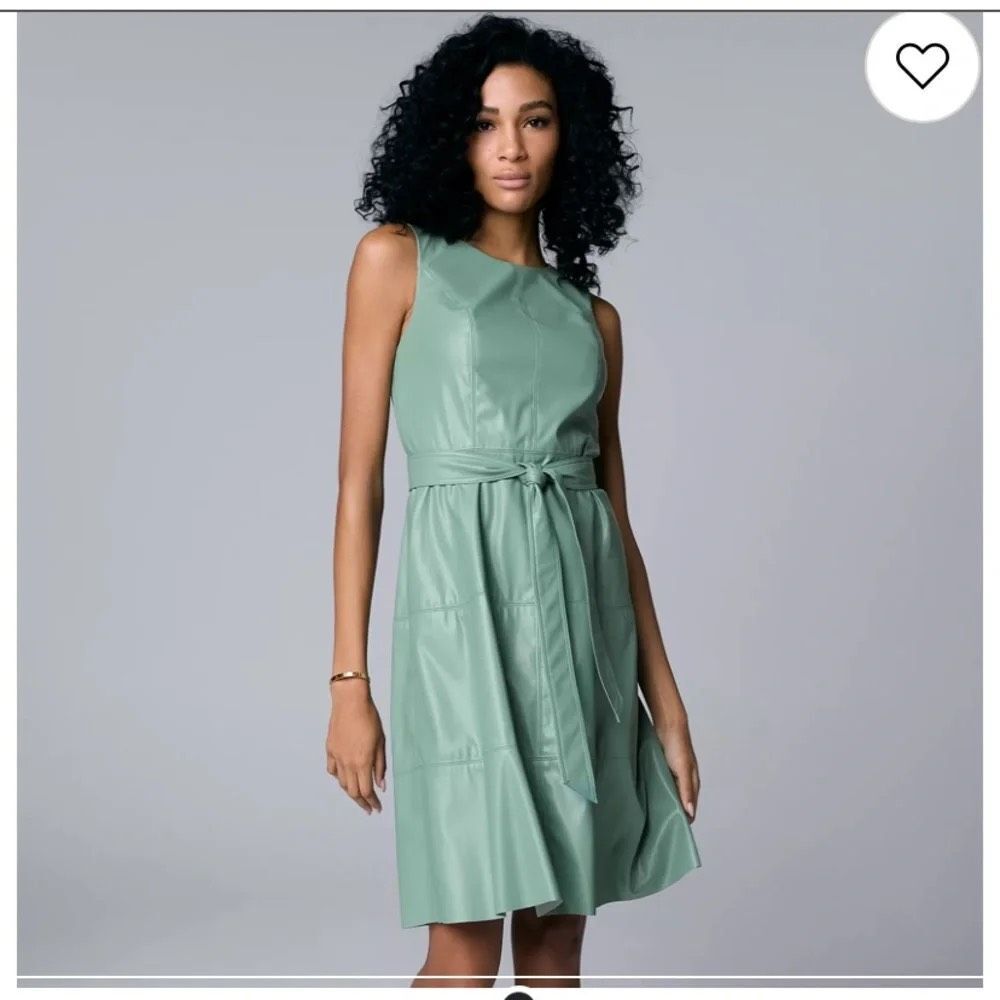 NWT Simply Vera Vera Wang Moxie Green Vegan Leather Dress Size Large